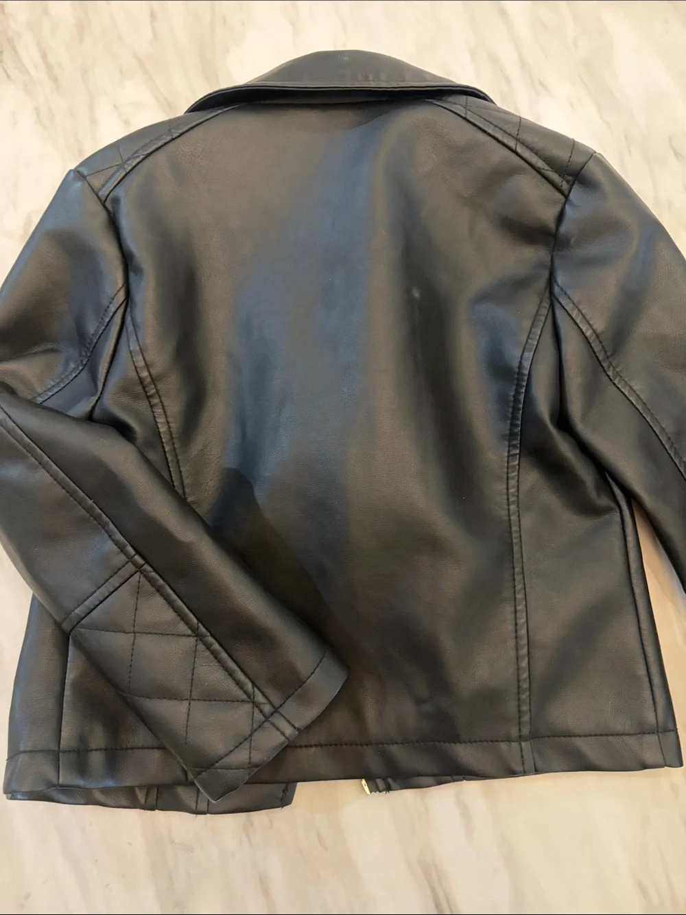 SO Black Faux Leather Biker Jacket with Pink Lining